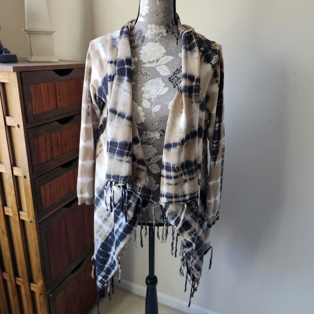 Soft Surroundings tie dye fringe hem cardigan PM